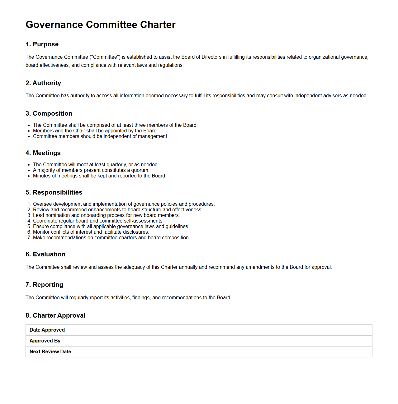 Governance Committee Charter Template
