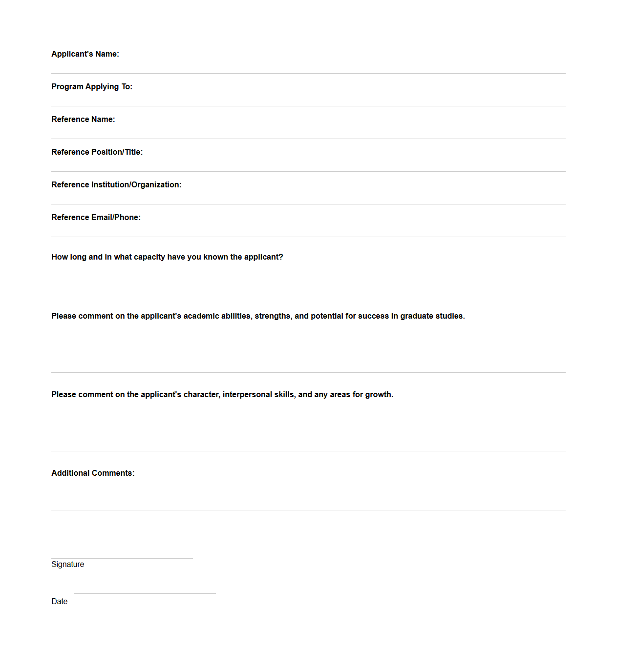 Graduate School Reference Blank Letter Example