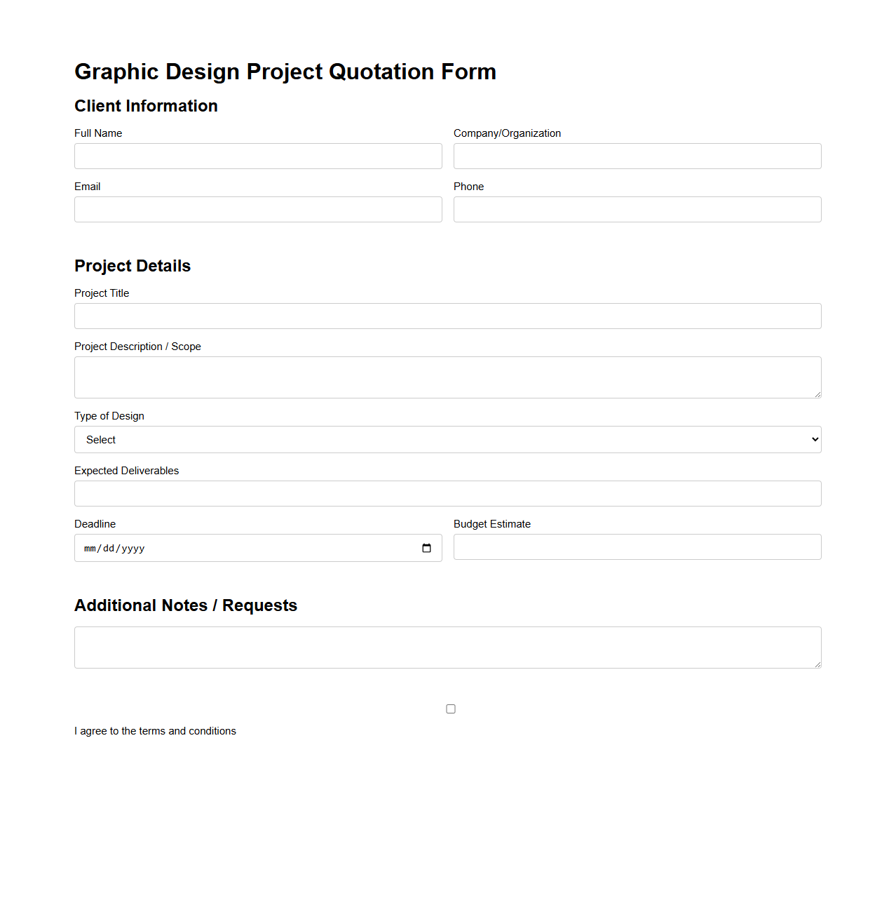 Graphic Design Project Quotation Form