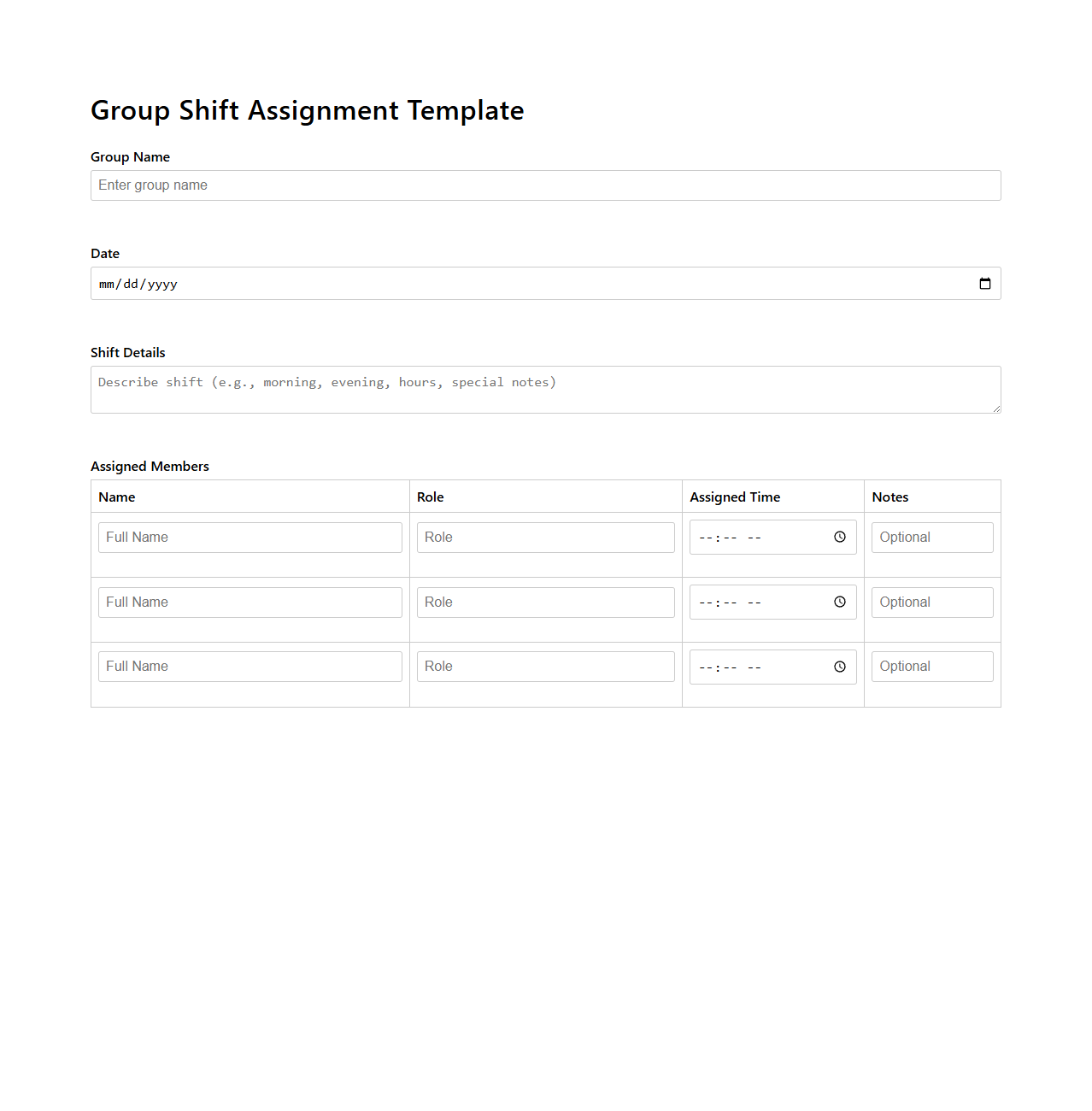 Group Shift Assignment Template