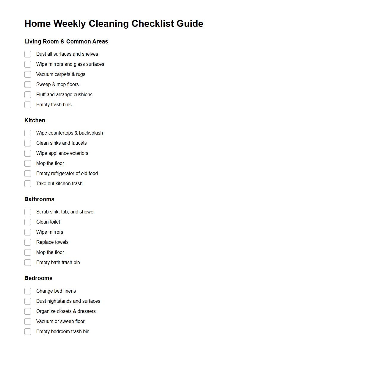 Home Weekly Cleaning Checklist Guide