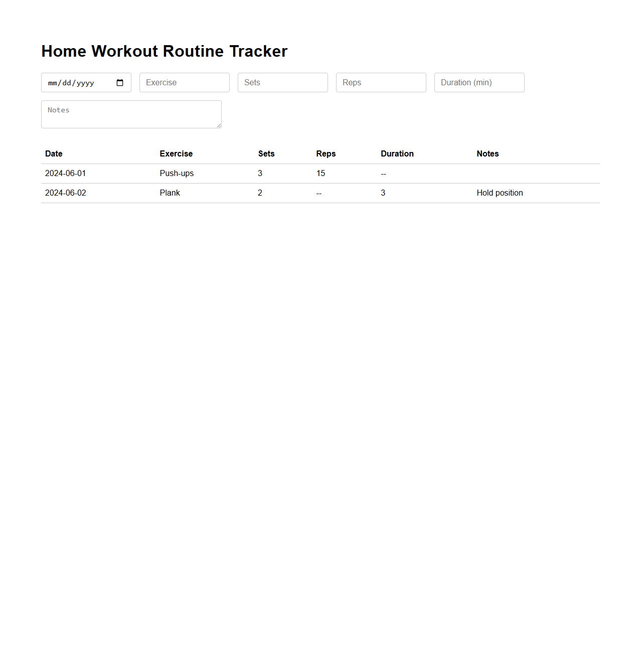 Home Workout Routine Tracker