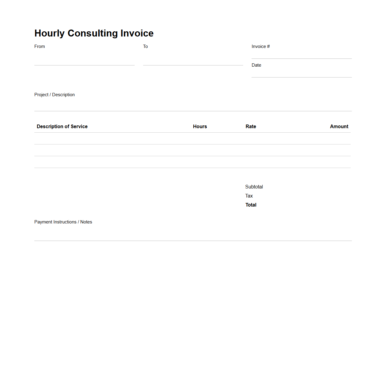 Hourly Consulting Invoice Template for Expert Services