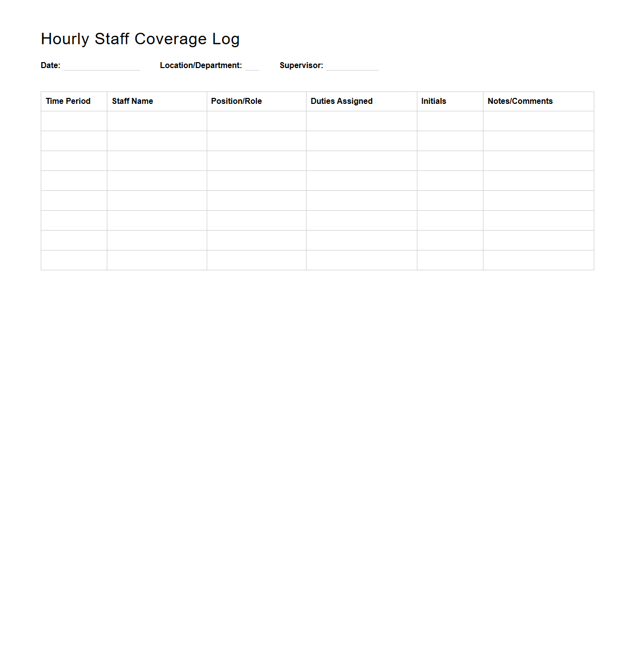 Hourly Staff Coverage Log