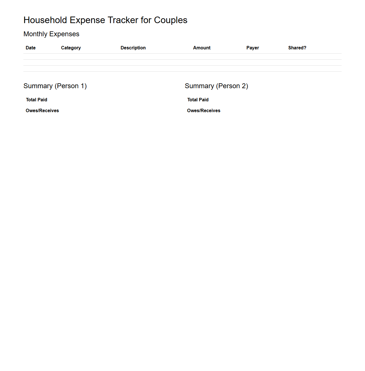 Household Expense Tracker for Couples