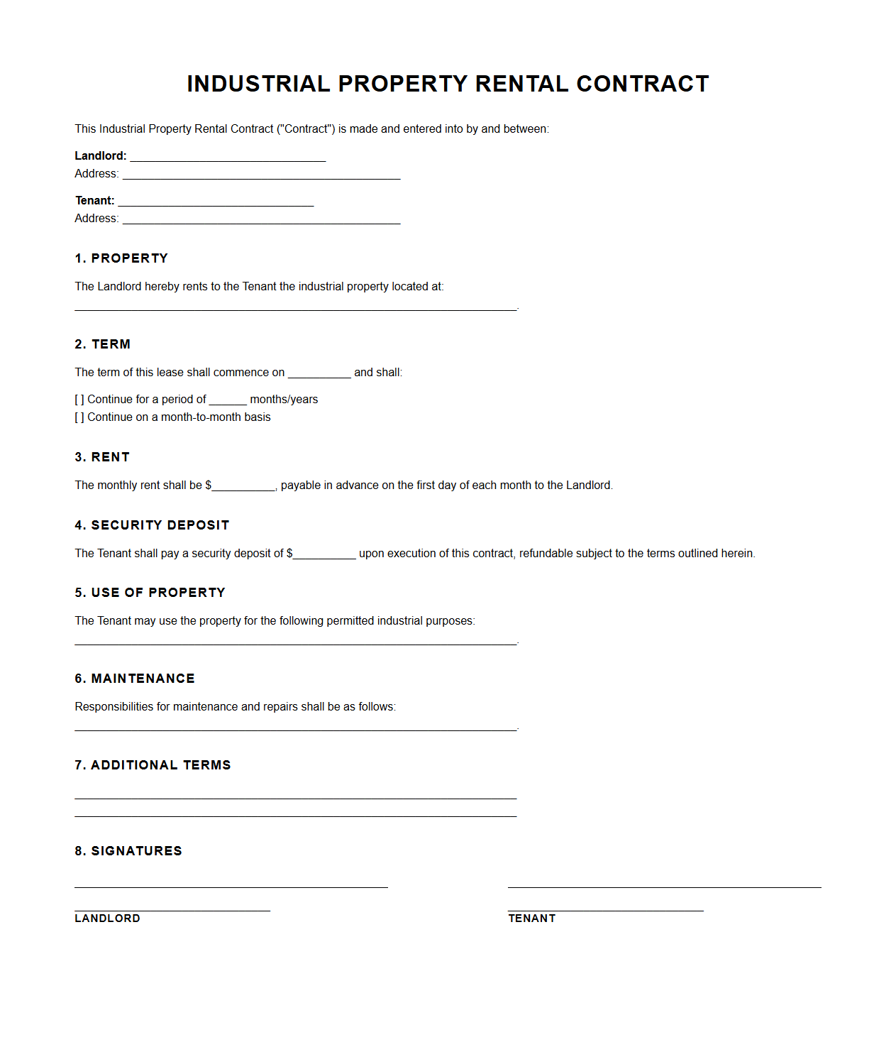 Industrial Property Rental Contract Sample