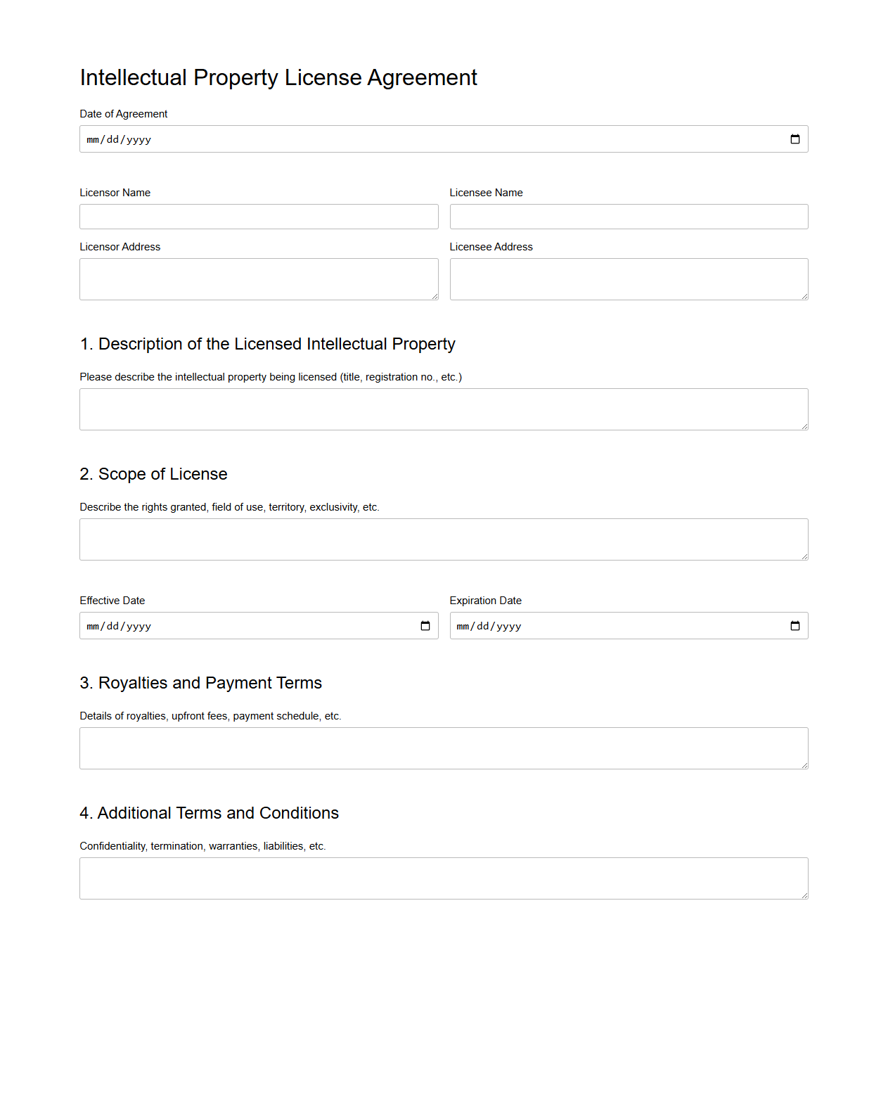 Intellectual Property License Agreement Form