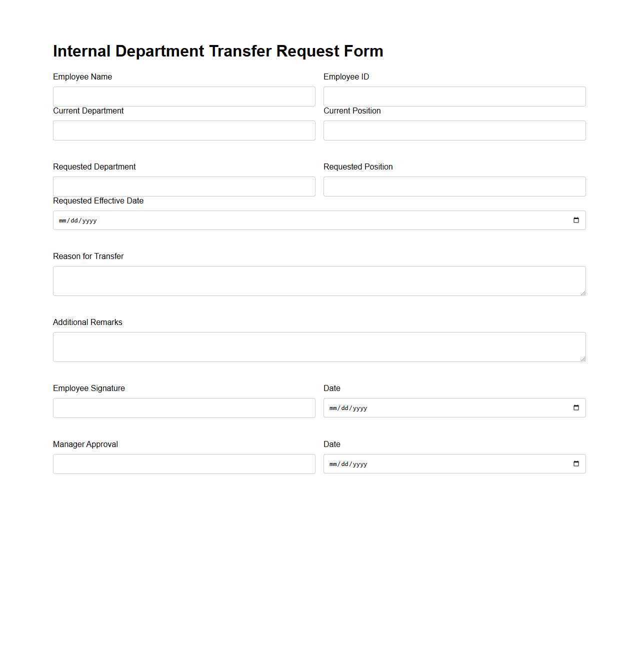 Internal Department Transfer Request Form