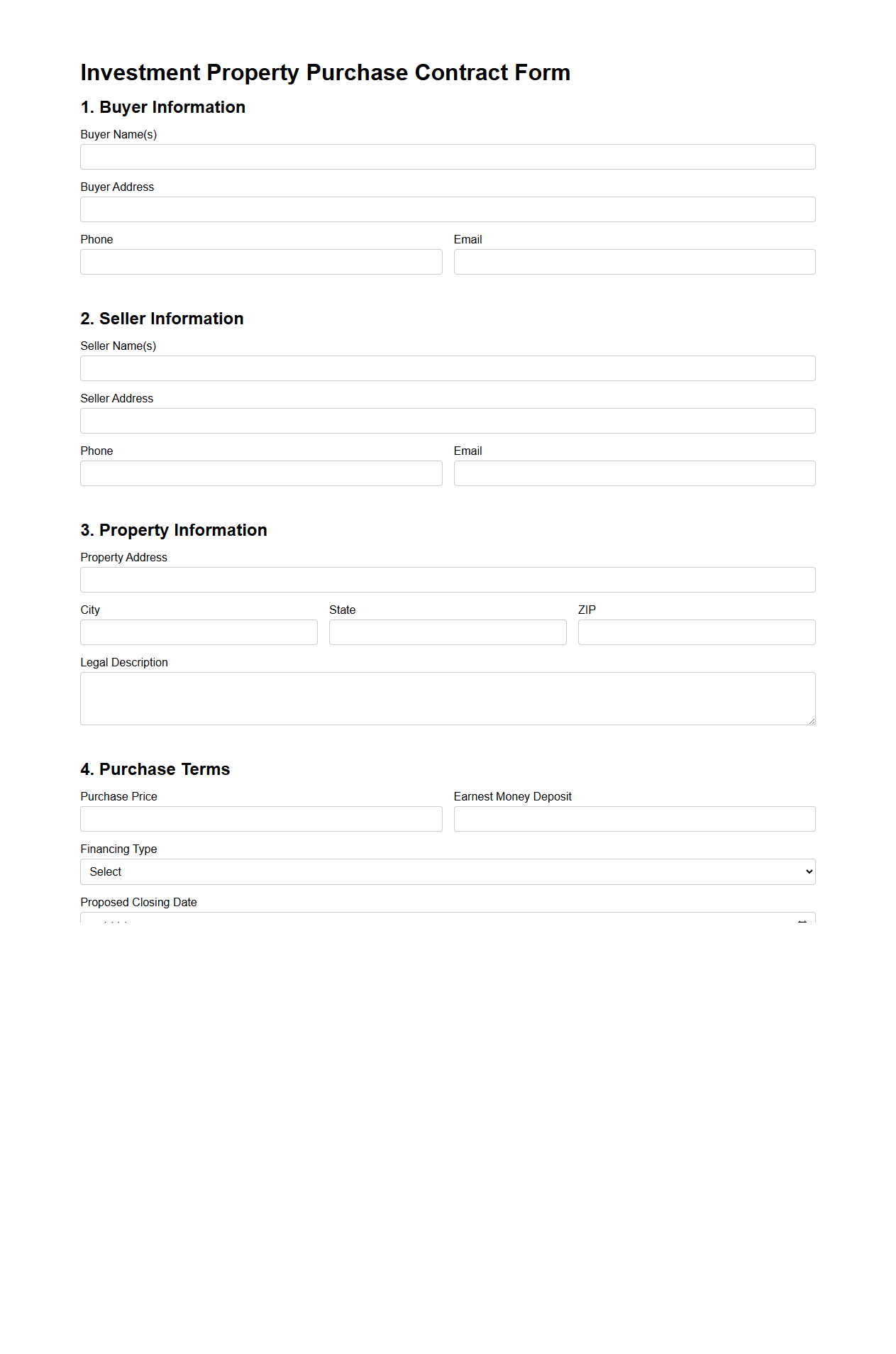 Investment Property Purchase Contract Form