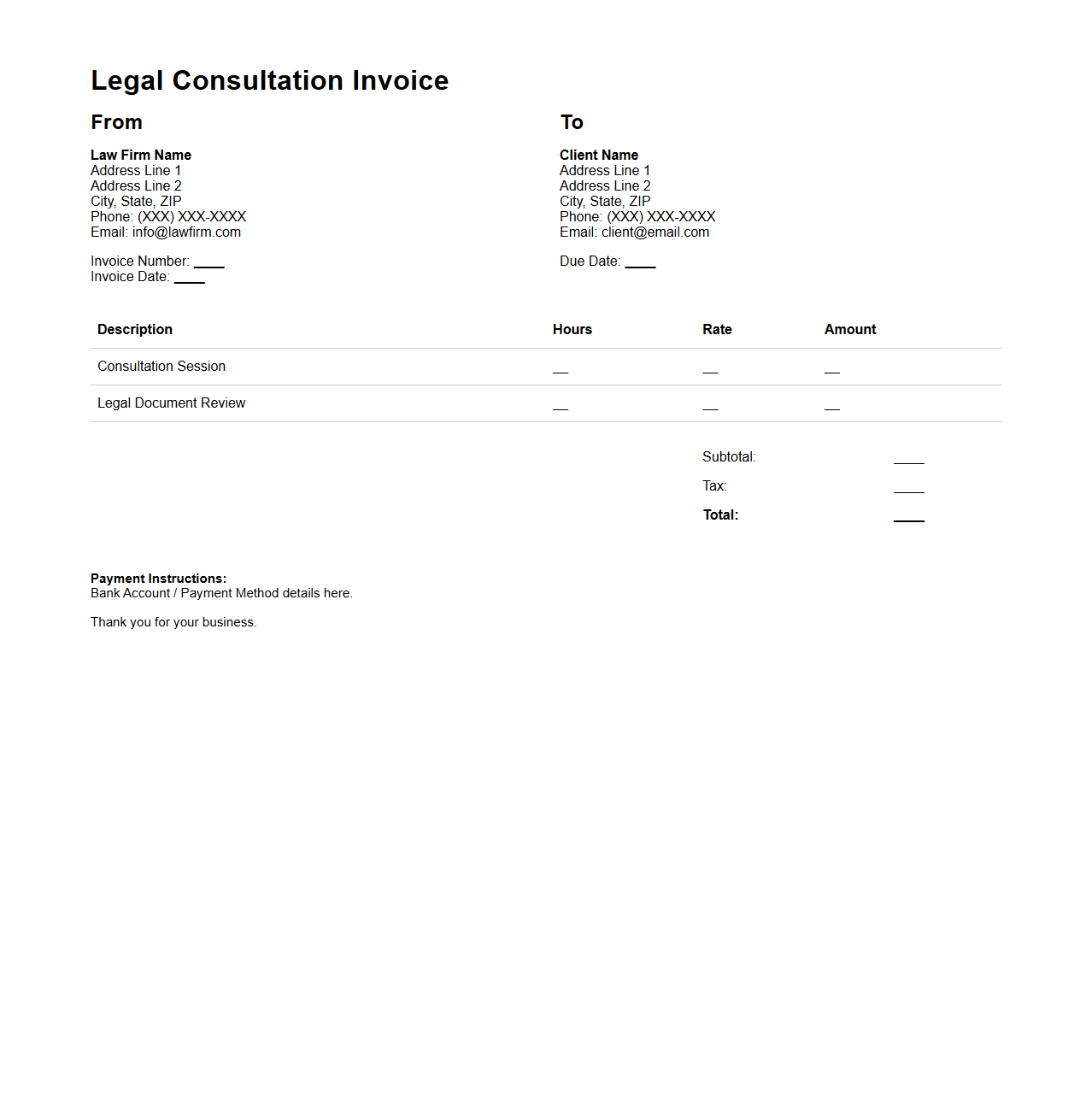 Legal Consultation Invoice Template