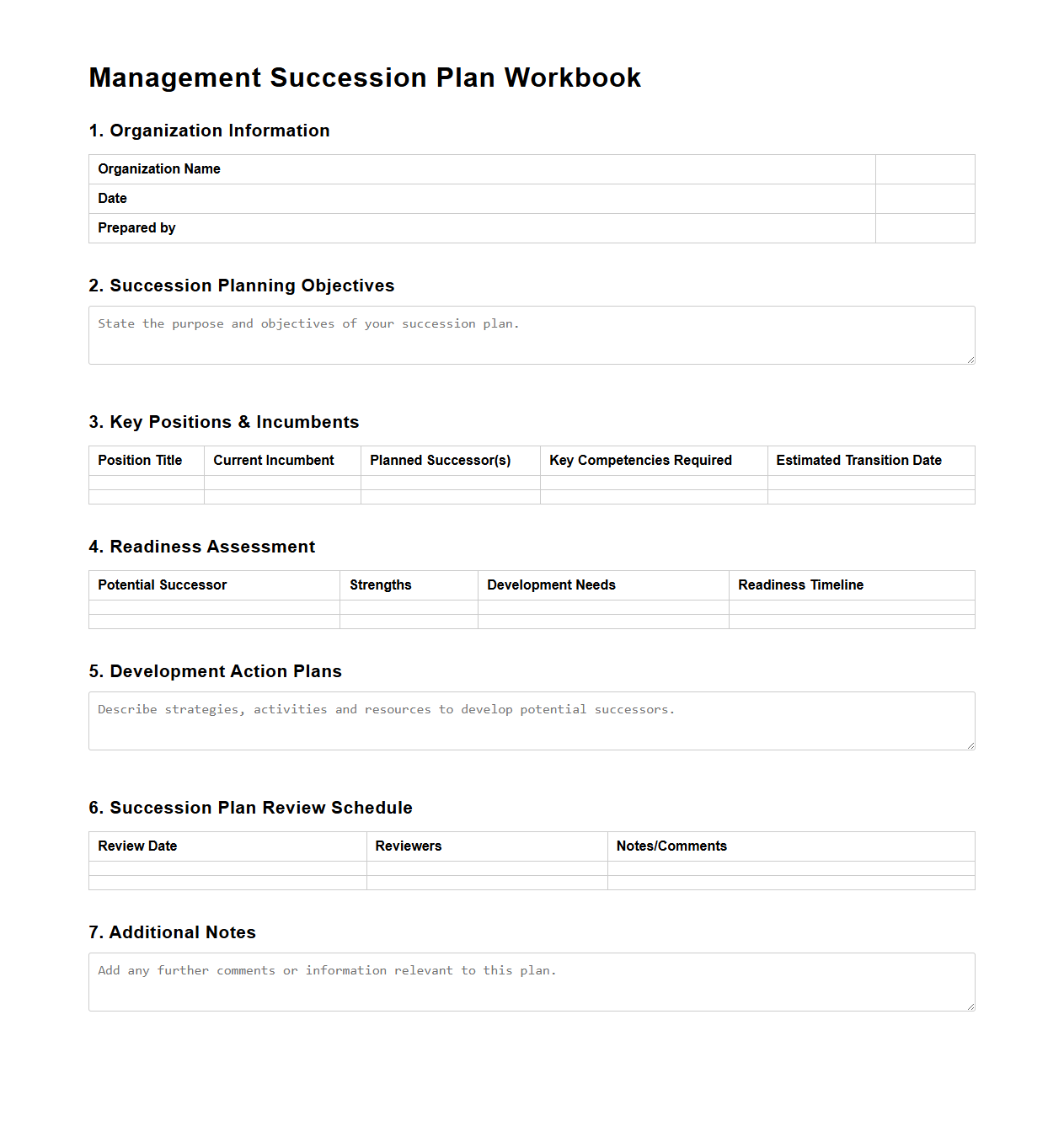 Management Succession Plan Workbook