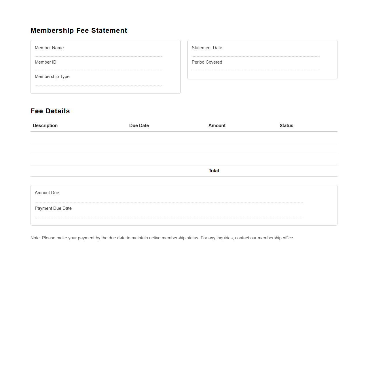 Membership Fee Statement Template