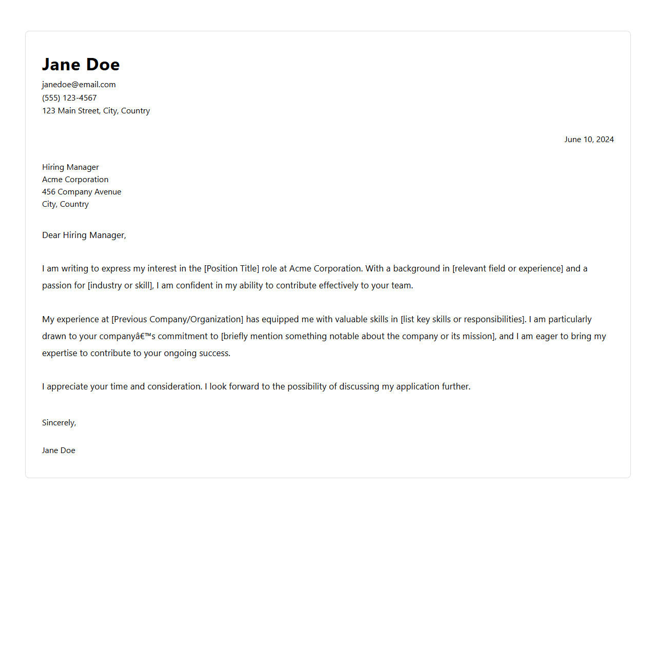 Minimalist Cover Letter Design for Job Seekers