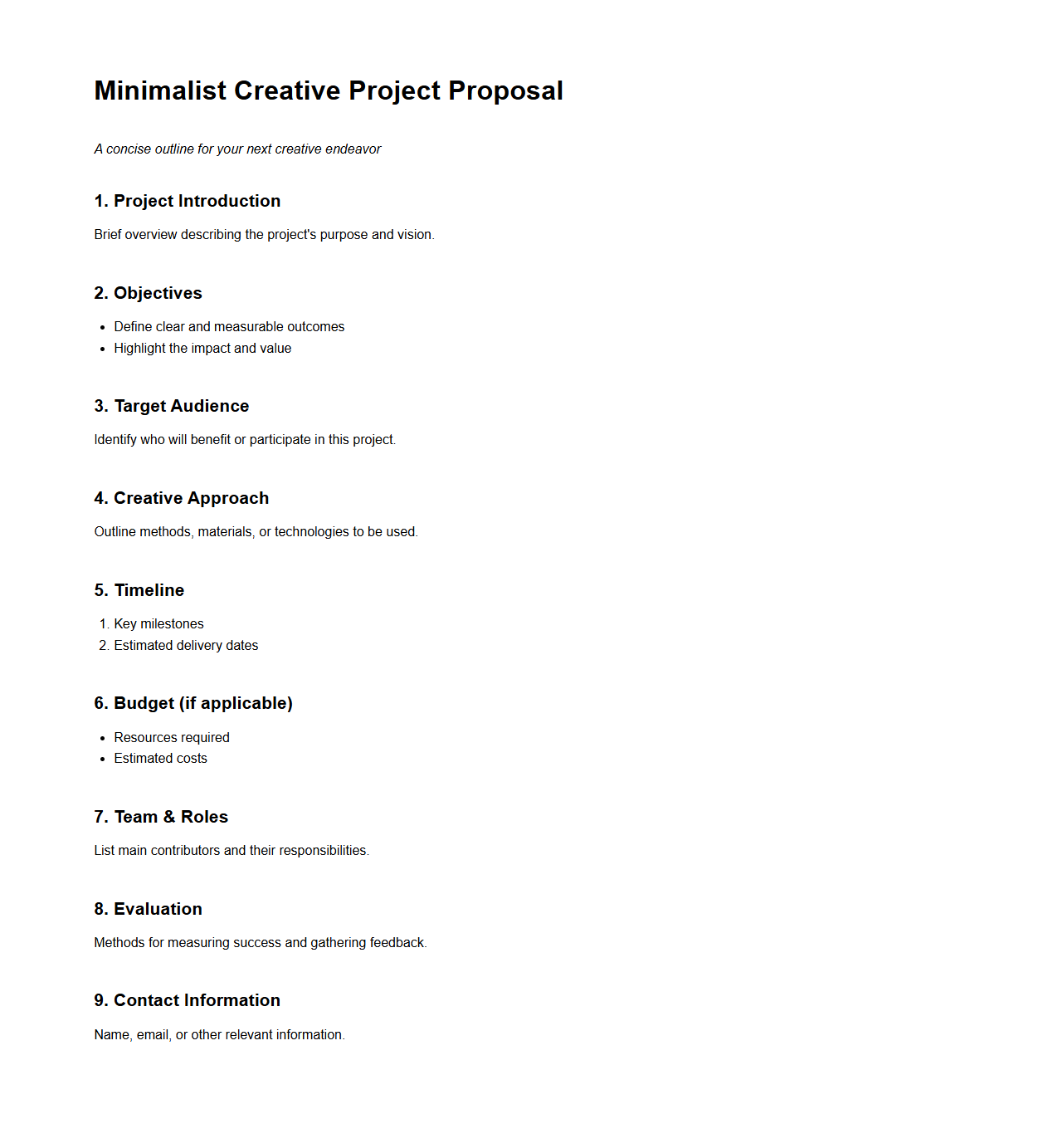 Minimalist Creative Project Proposal Outline