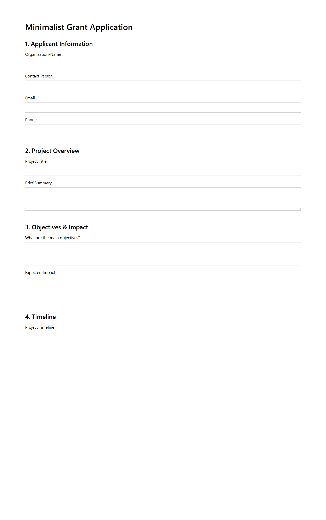 Minimalist Grant Application Format