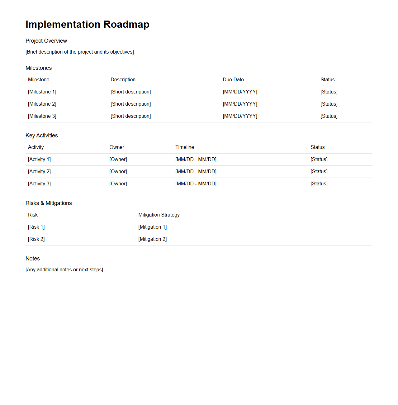 Minimalist Implementation Roadmap Template