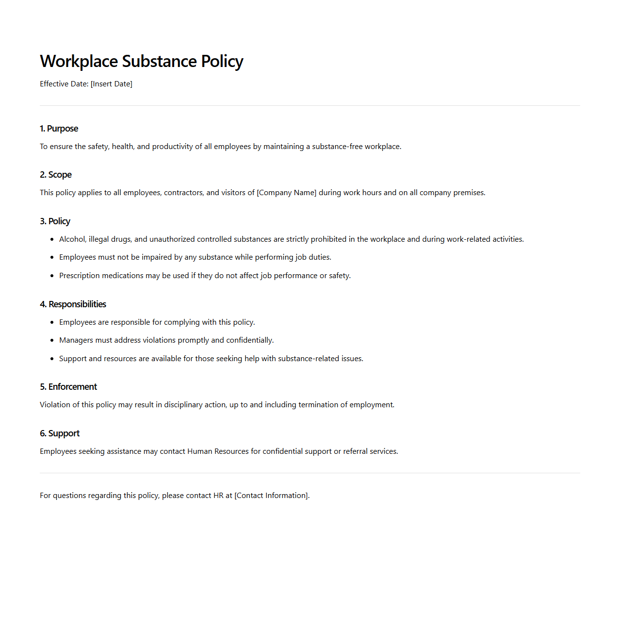 Minimalist Workplace Substance Policy Example