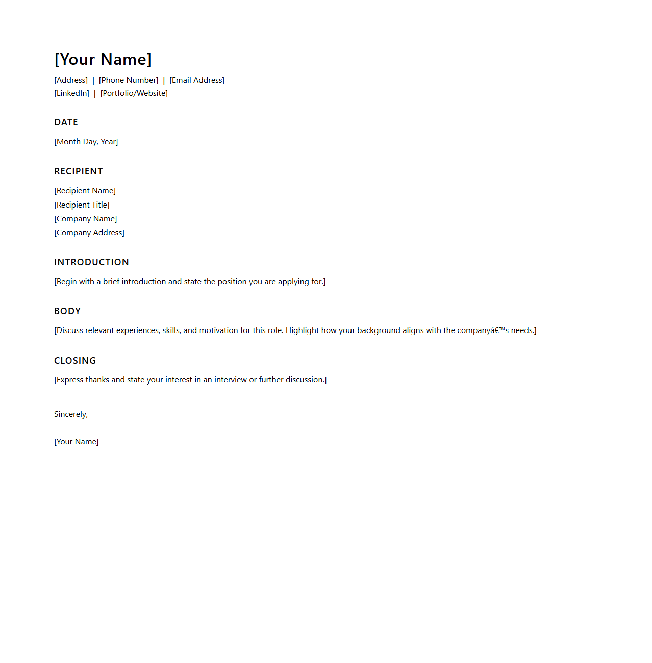 Modern Cover Letter Shell