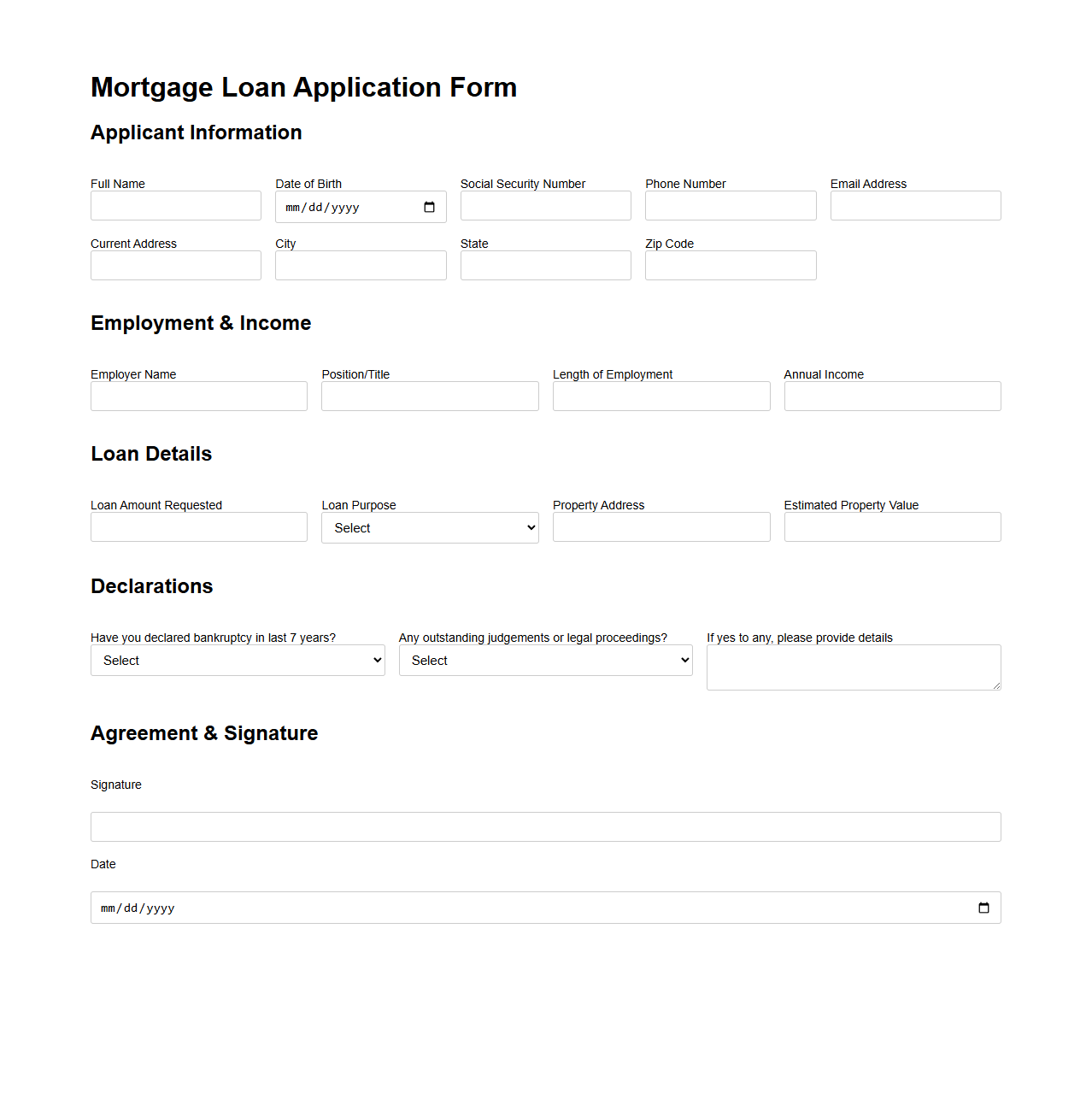 Mortgage Loan Application Form