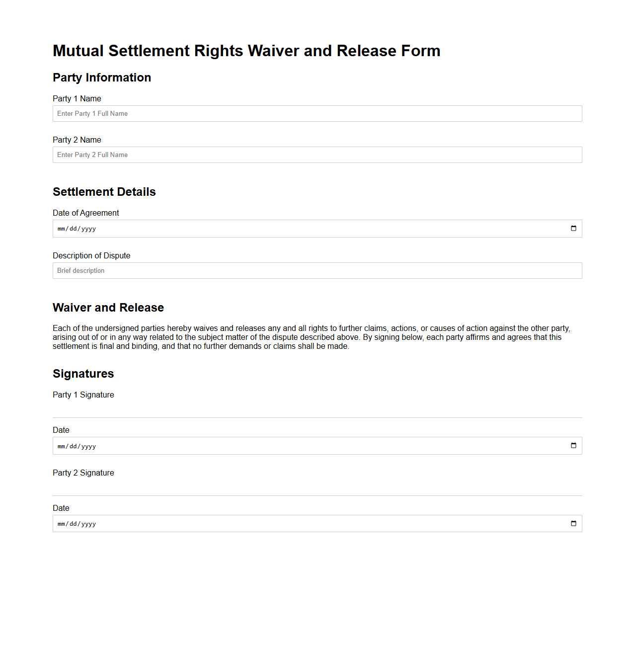 Mutual Settlement Rights Waiver and Release Form