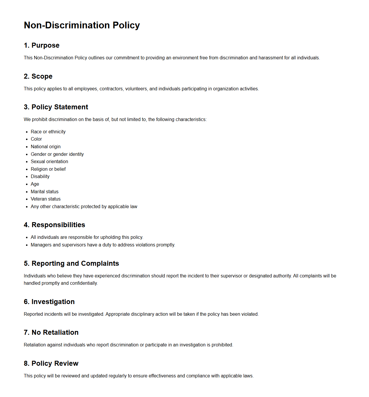 Non-Discrimination Policy Structure Template