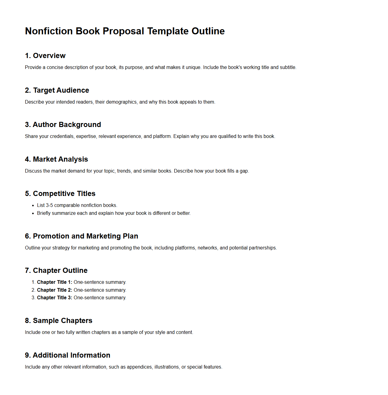 Nonfiction Book Proposal Template Outline