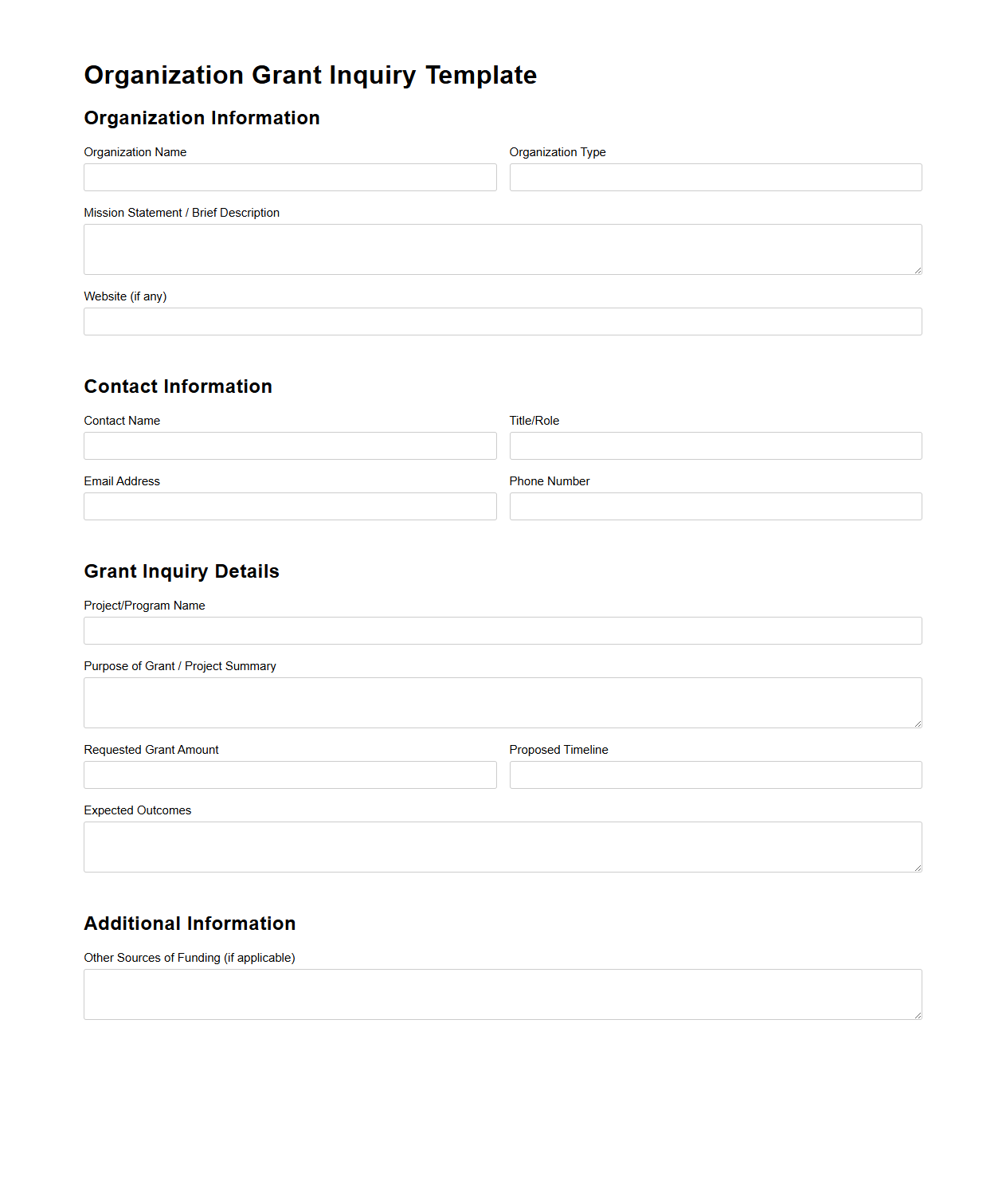 Organization Grant Inquiry Template