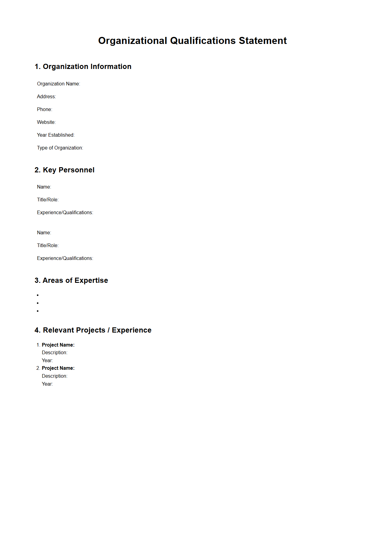 Organizational Qualifications Statement Layout