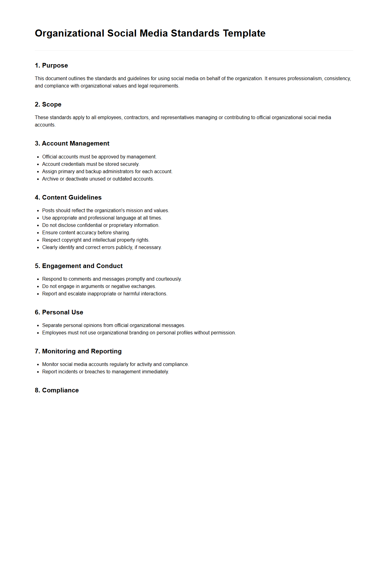 Organizational Social Media Standards Template