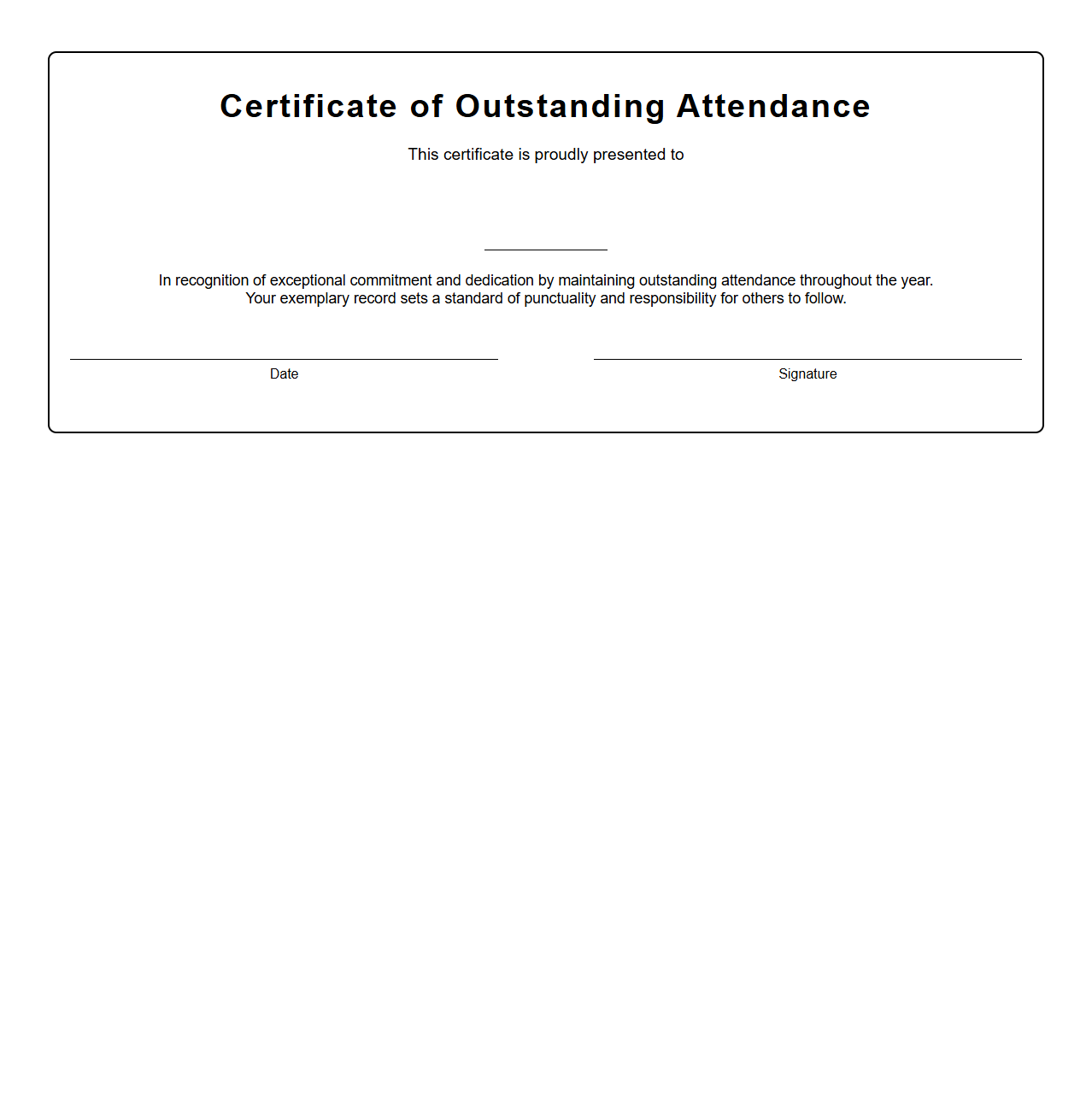 Outstanding Attendance Certificate Format