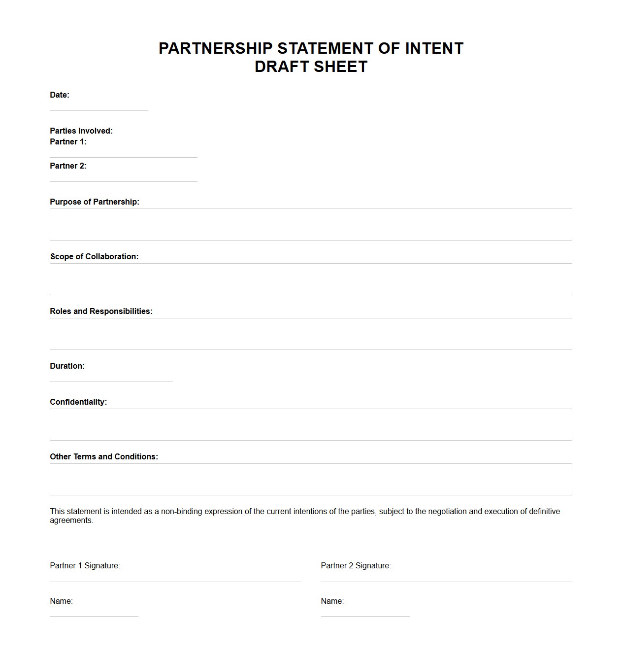 Partnership Statement of Intent Draft Sheet