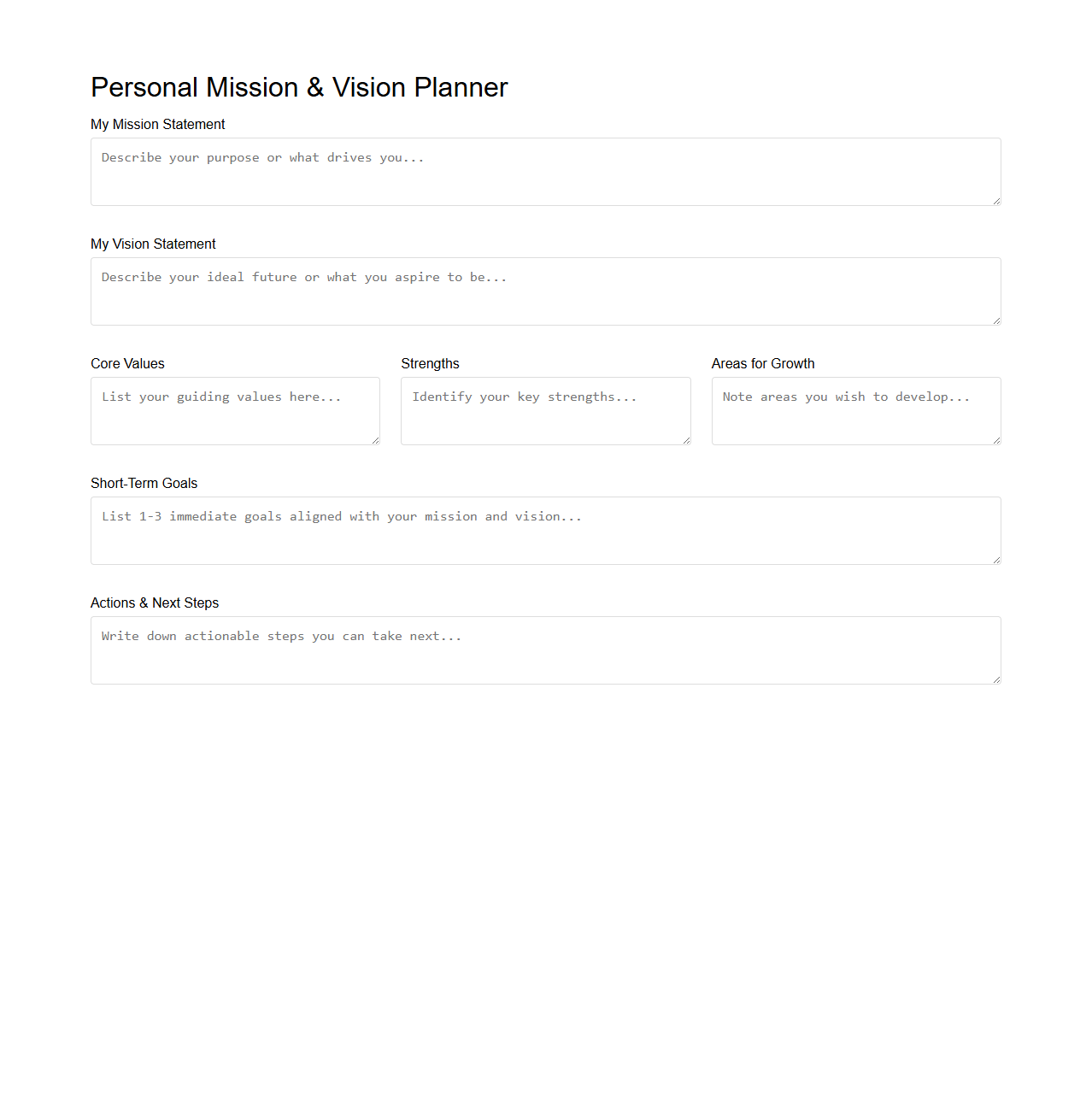 Personal Mission and Vision Planner