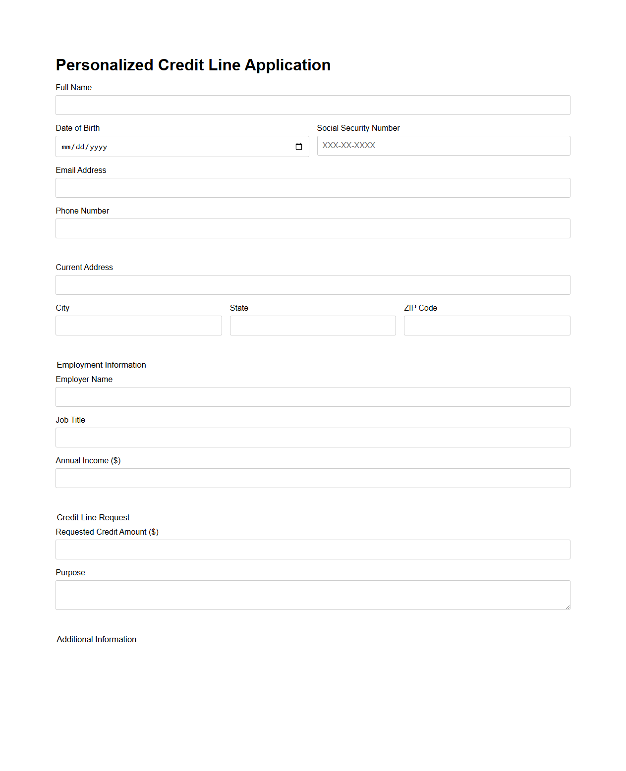 Personalized Credit Line Application Template