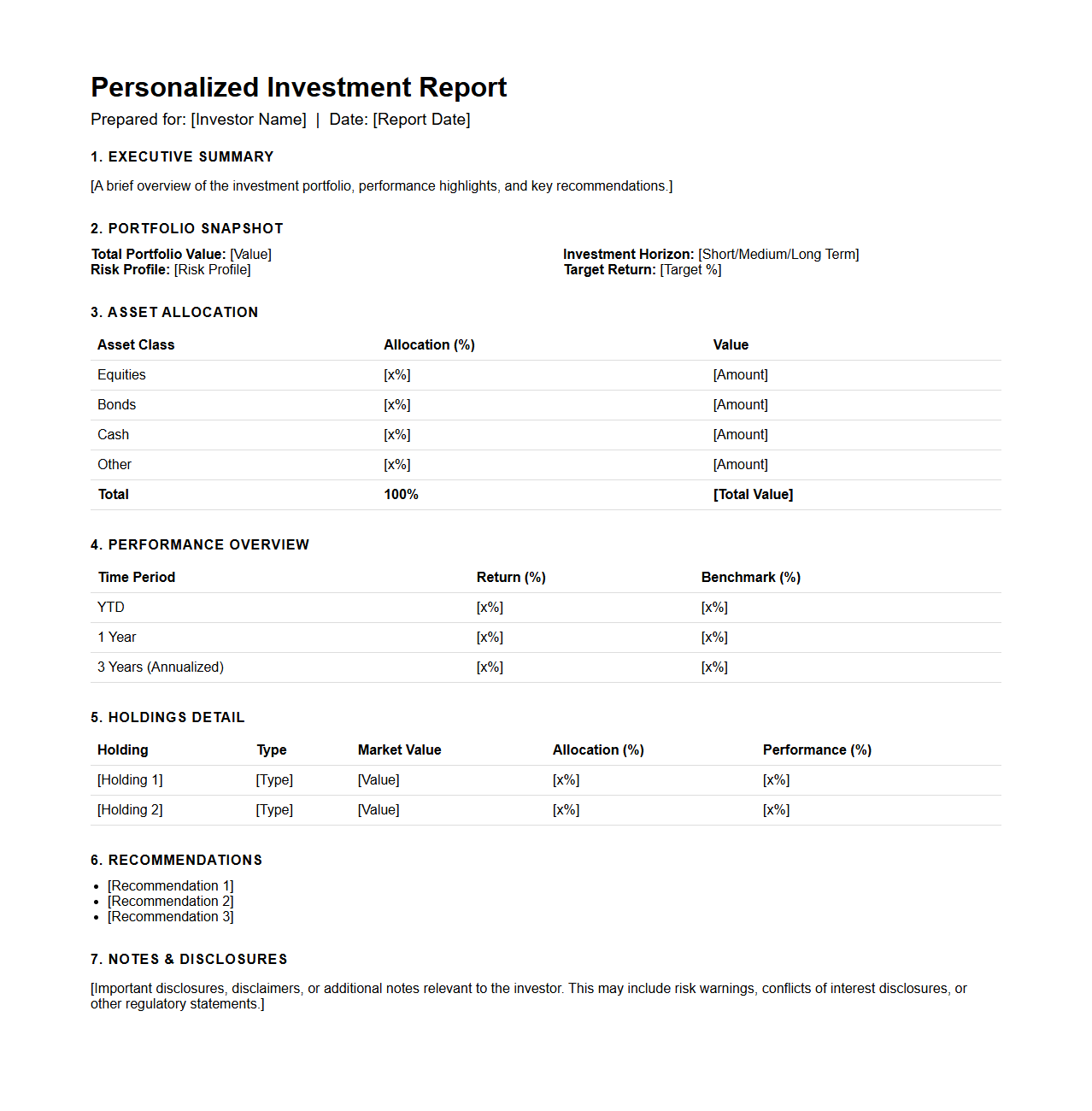 Personalized Investment Report Template