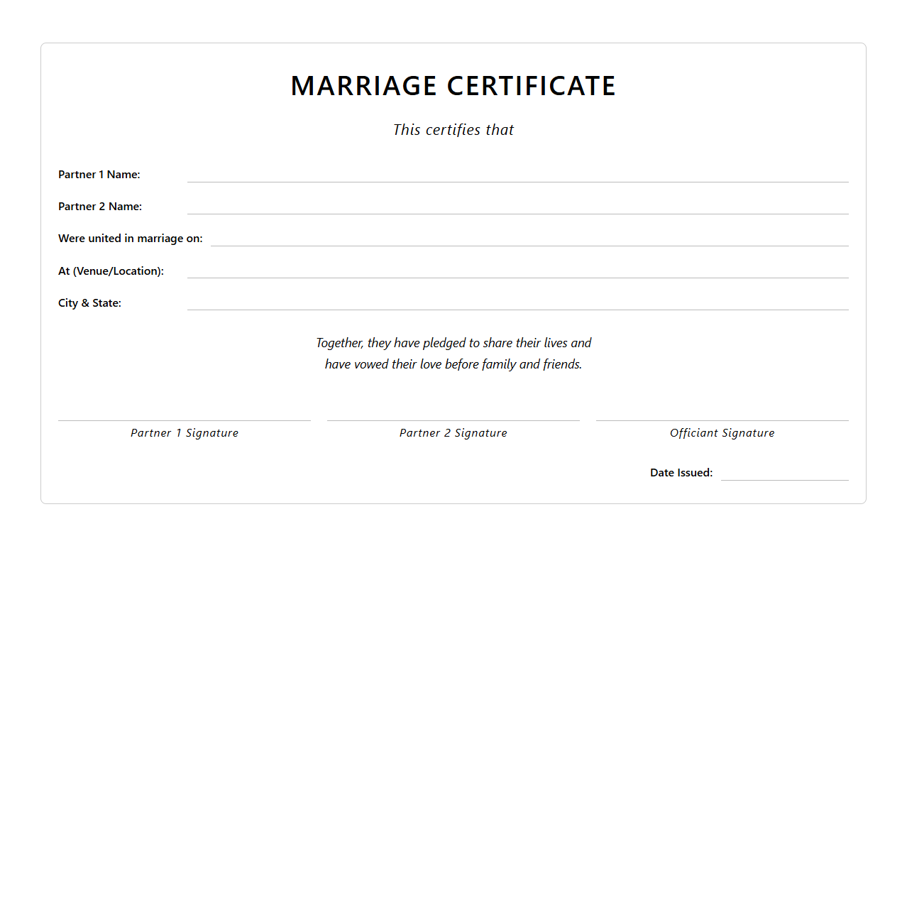 Personalized Marriage Certificate Template for Weddings