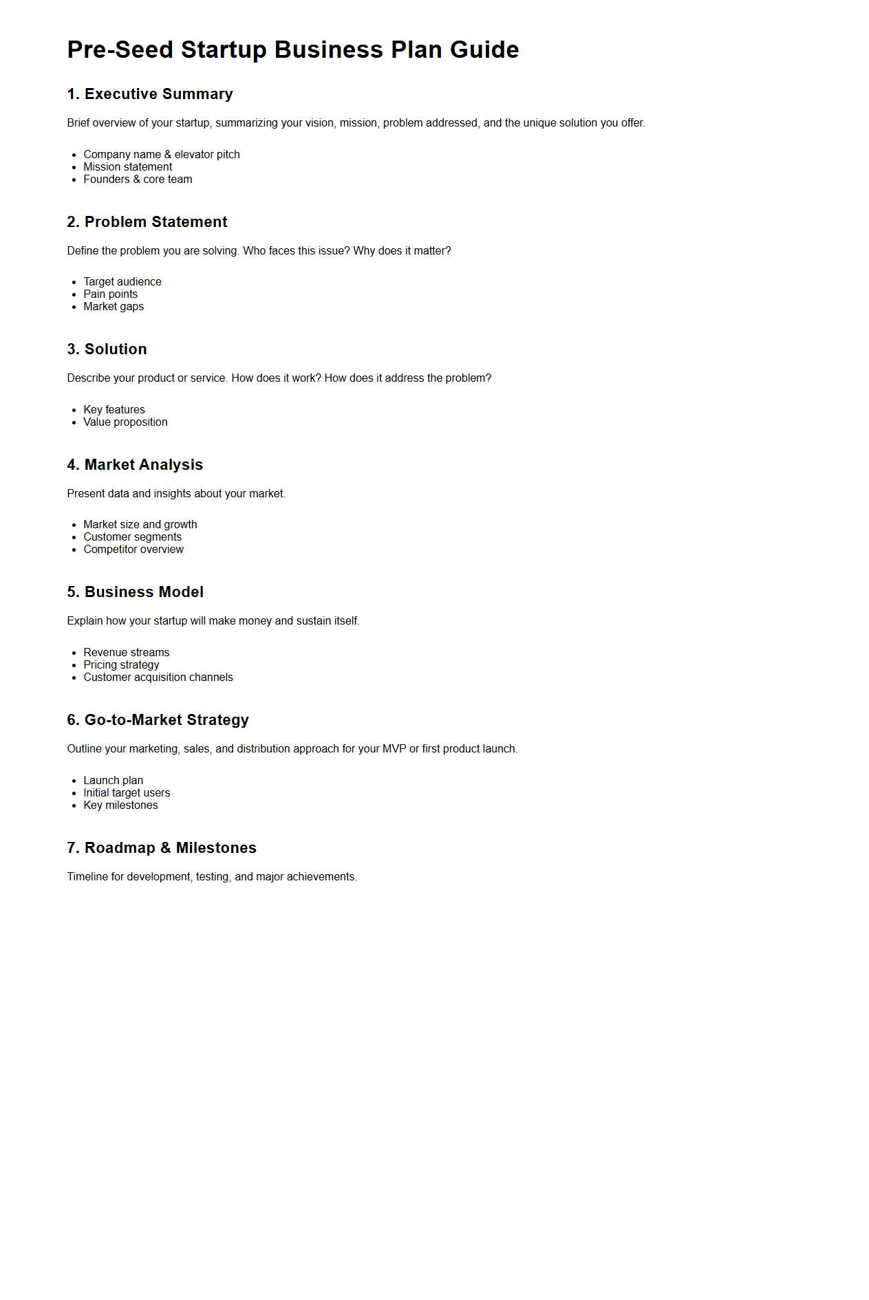 Pre-Seed Startup Business Plan Guide