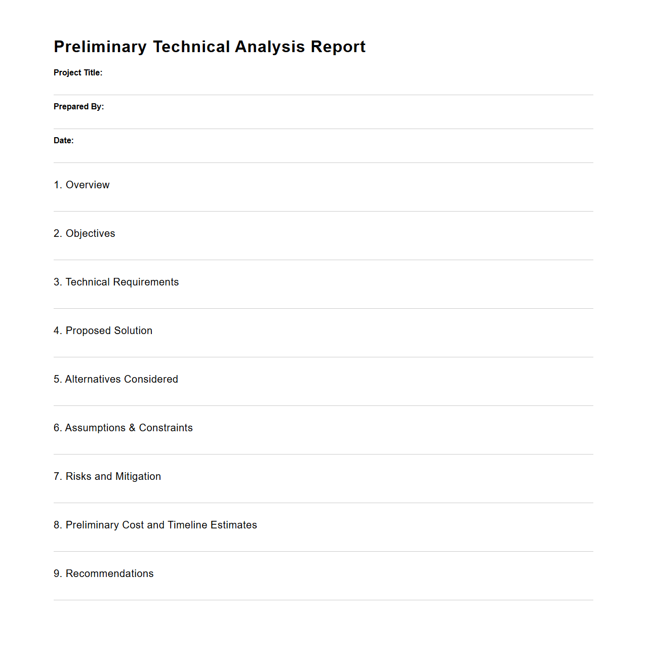 Preliminary Technical Analysis Report Template