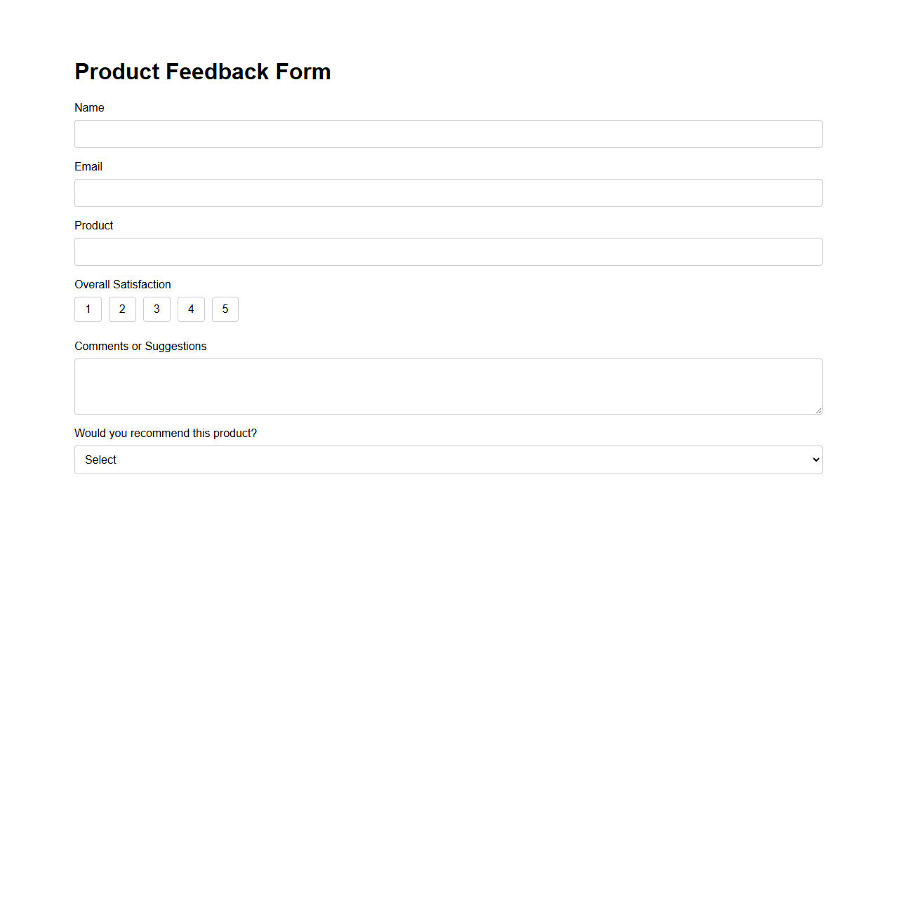 Product Feedback Form Sample