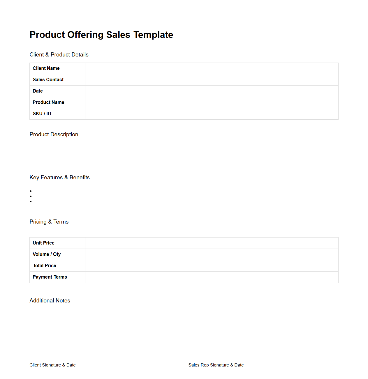 Product Offering Sales Template