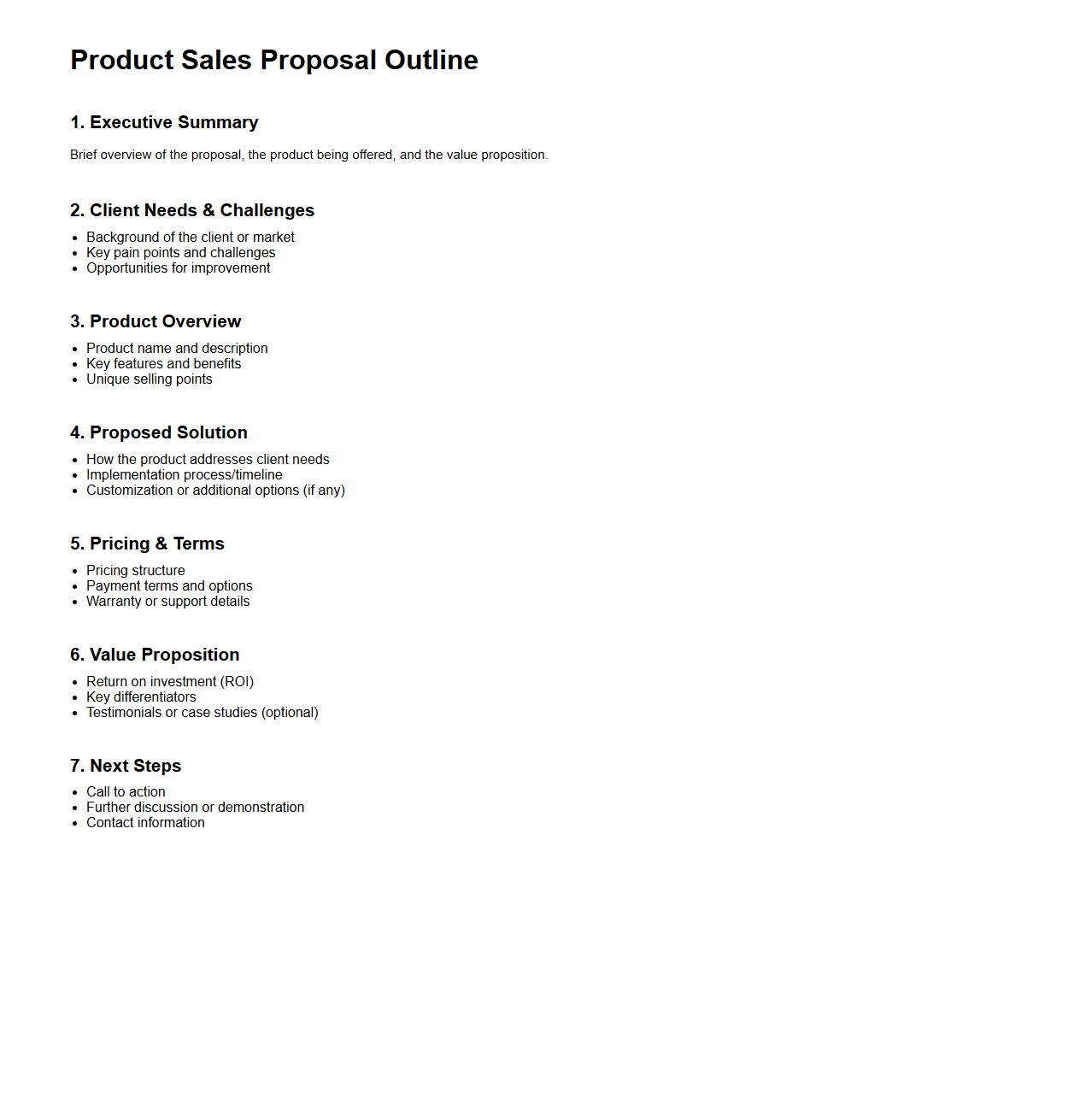 Product Sales Proposal Outline Template