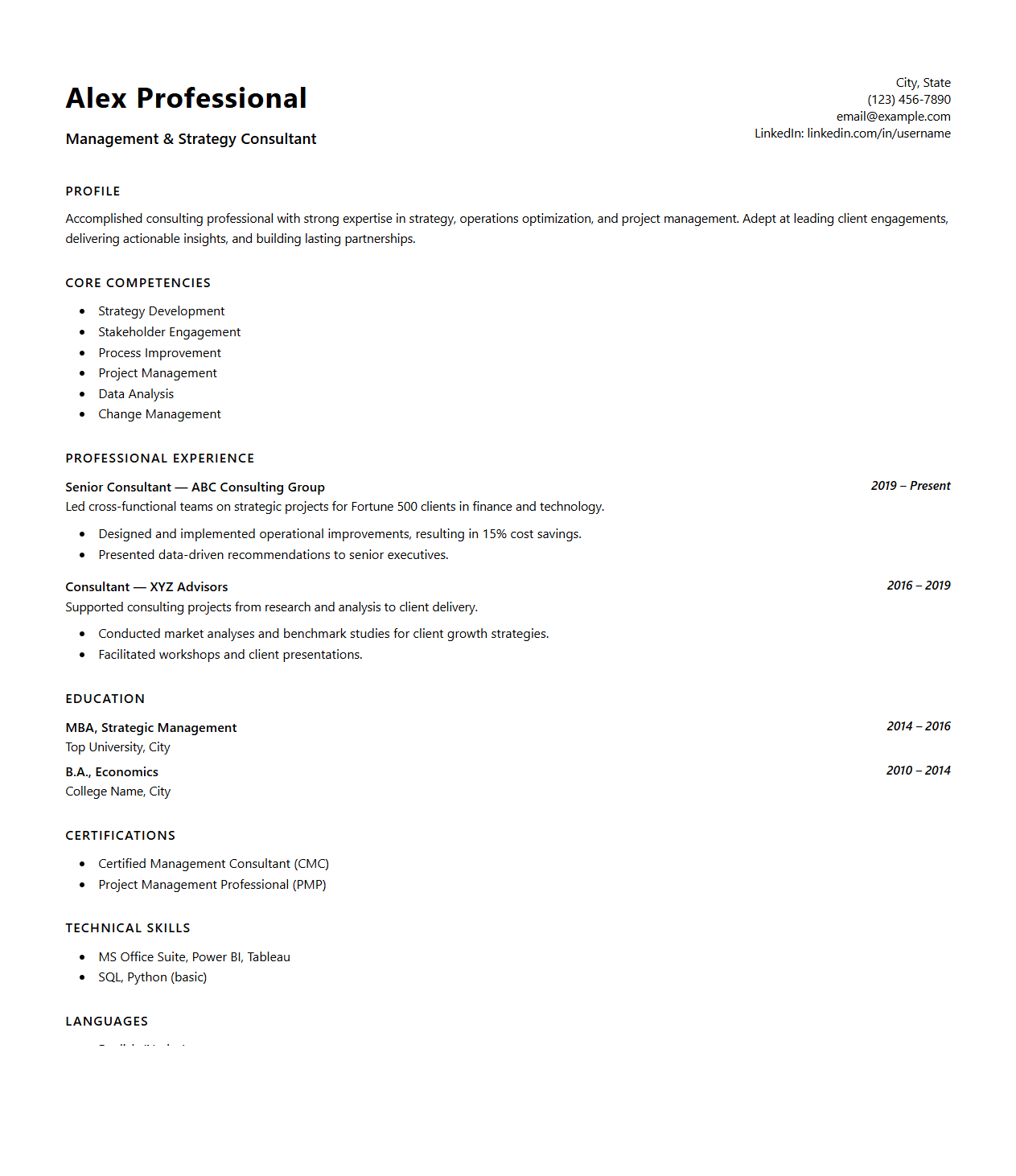 Professional Consulting CV Template