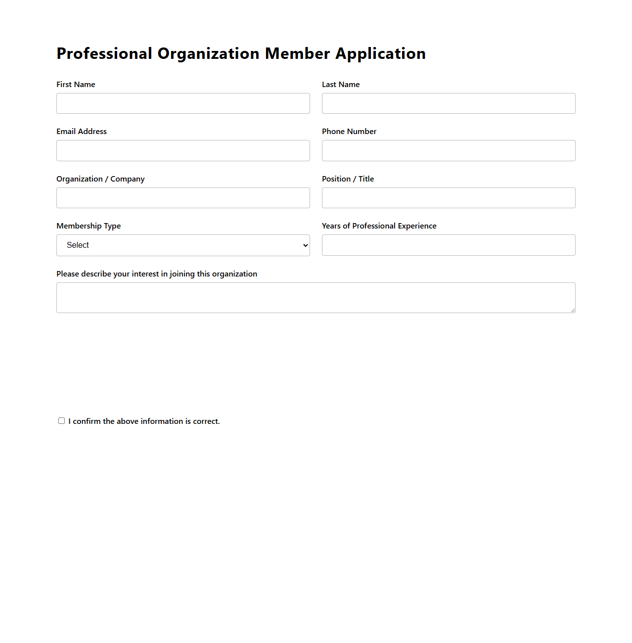 Professional Organization Member Application Template