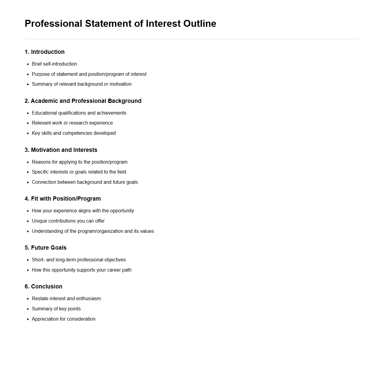 Professional Statement of Interest Outline
