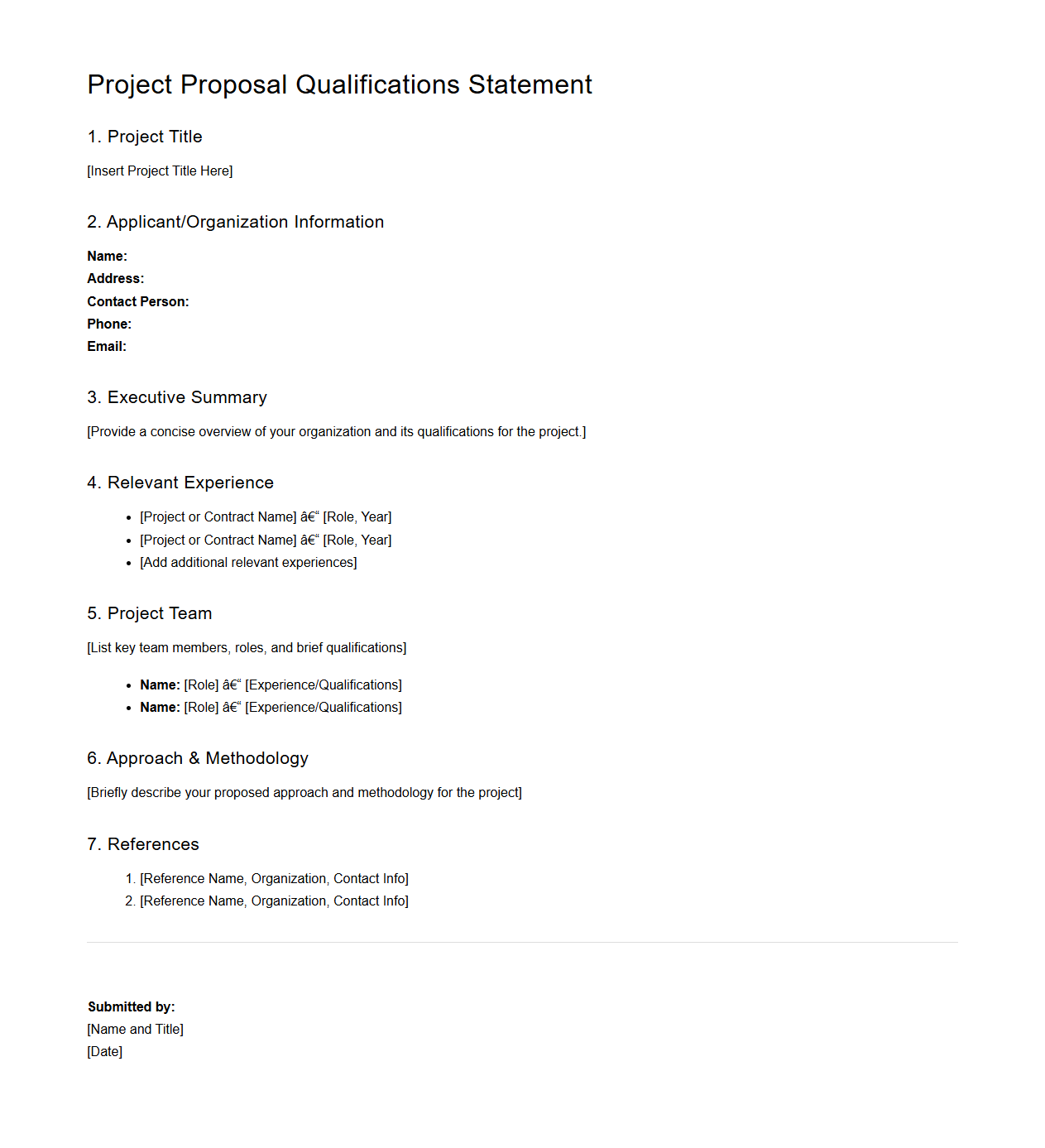 Project Proposal Qualifications Statement Format