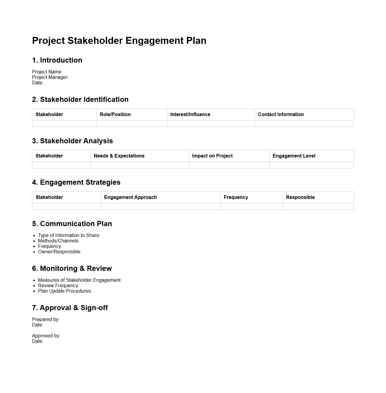 Project Stakeholder Engagement Plan Format