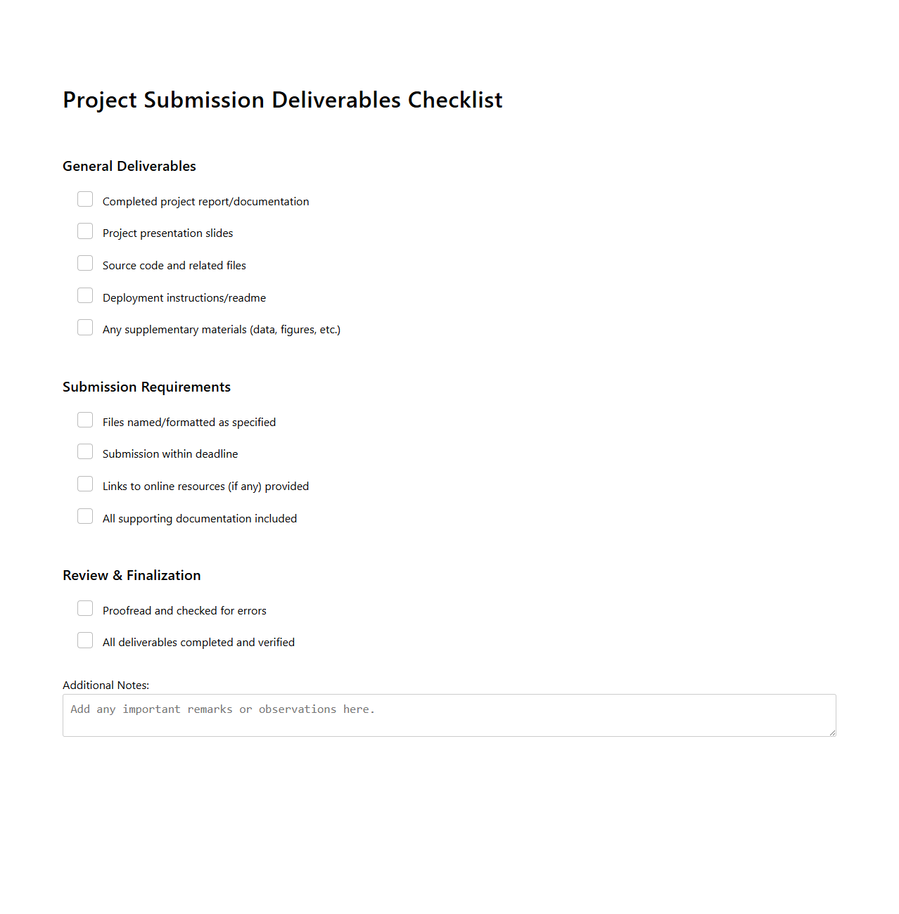 Project Submission Deliverables Checklist