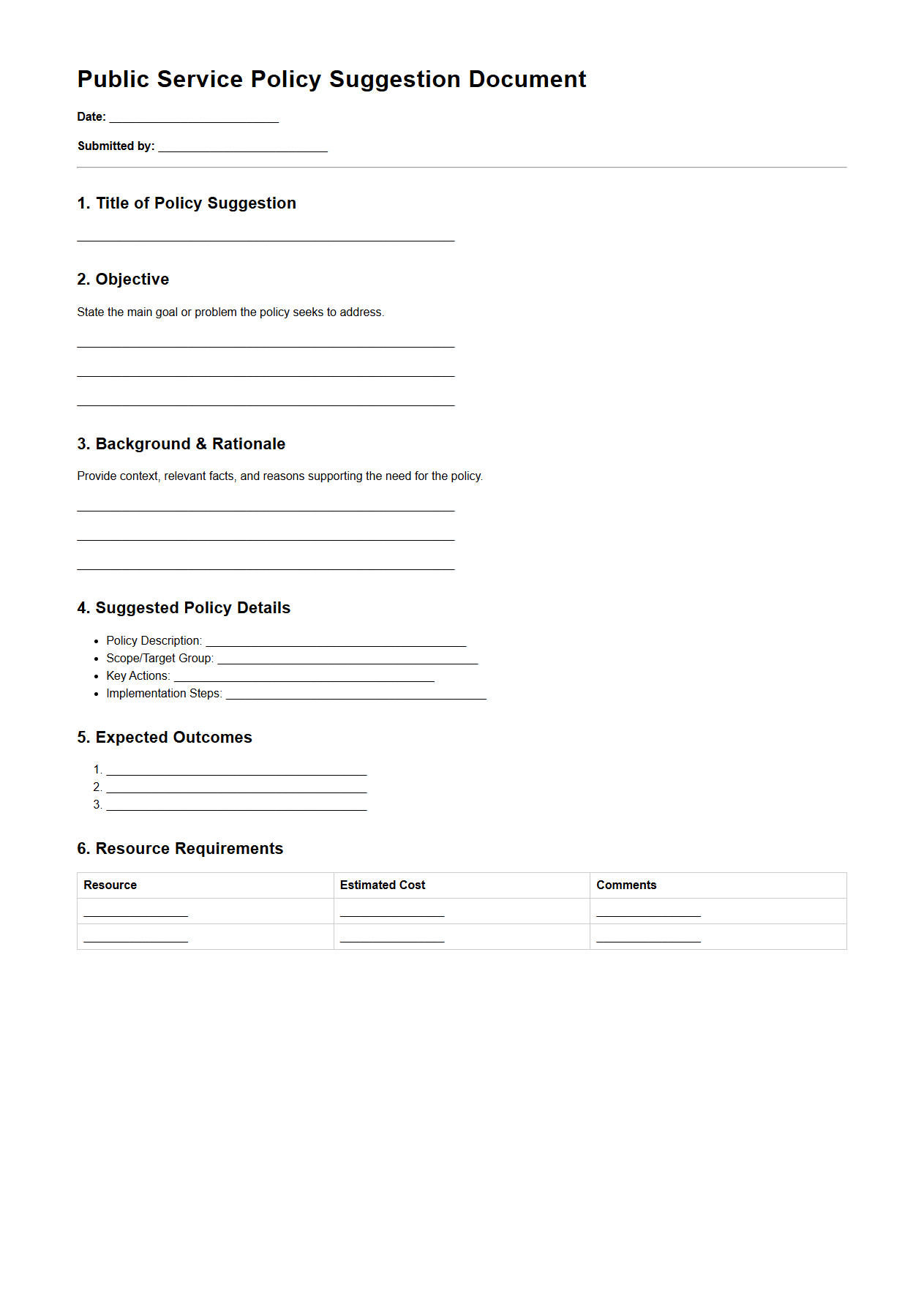 Public Service Policy Suggestion Document