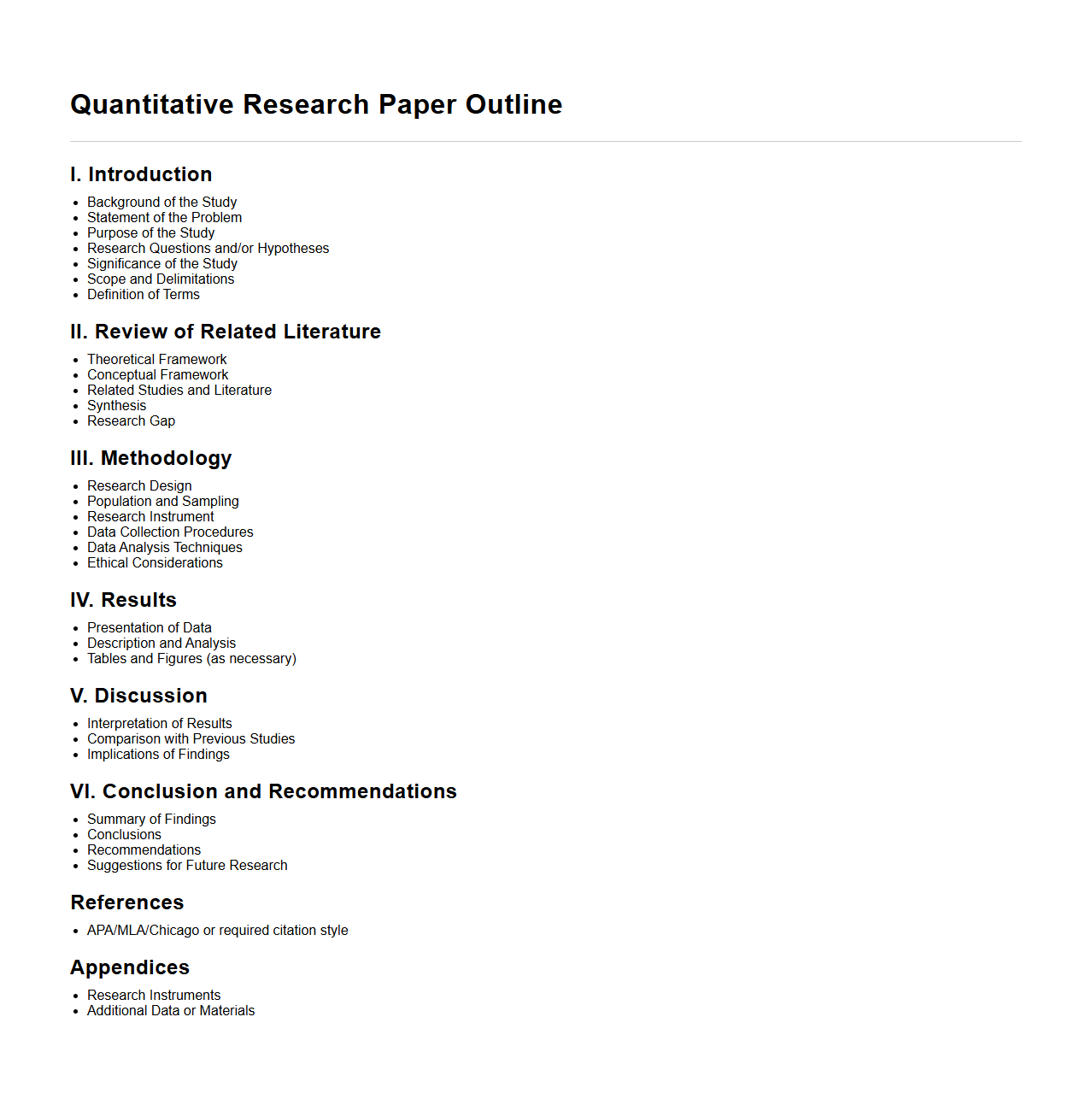 Quantitative Research Paper Outline