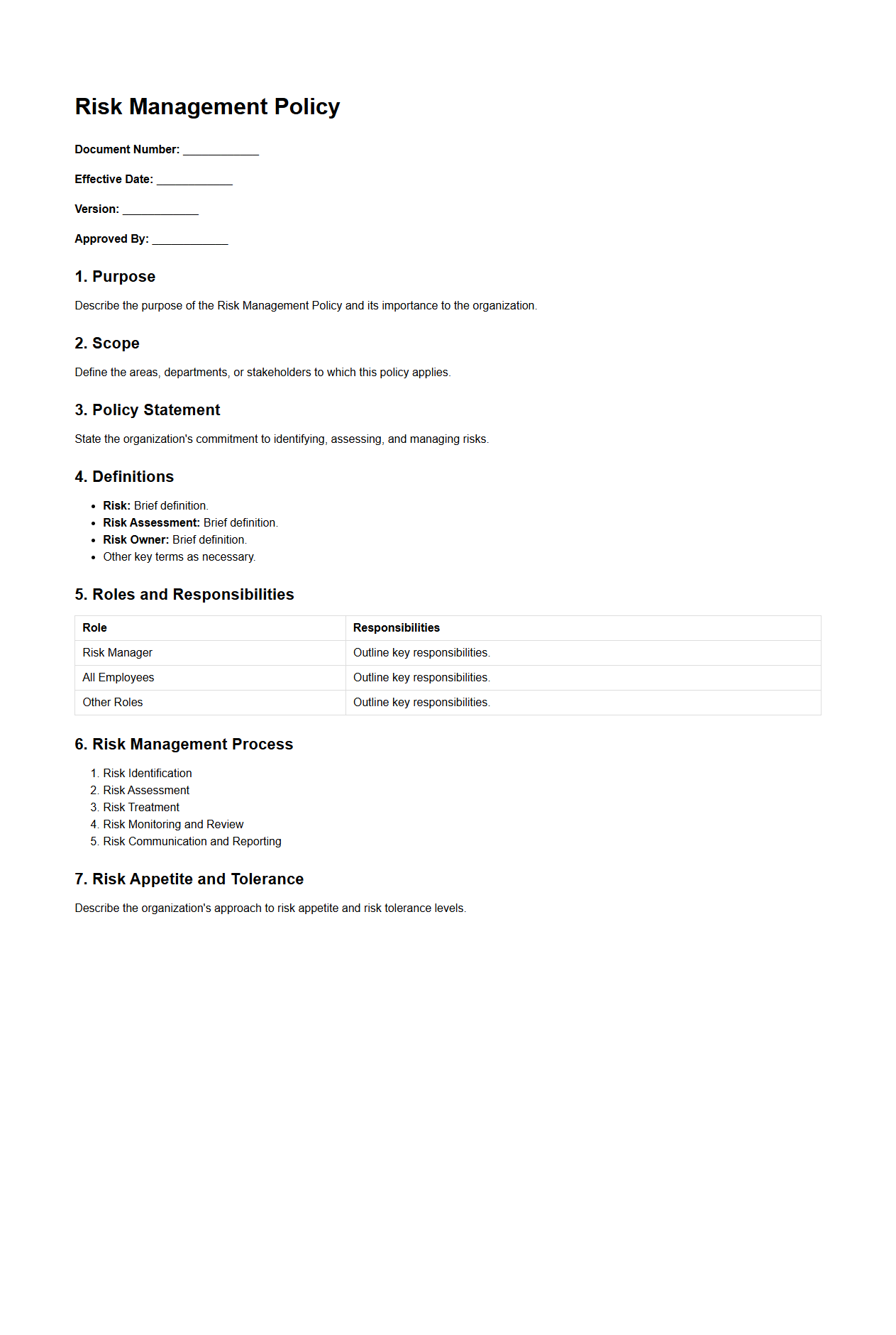 Risk Management Policy Document Format