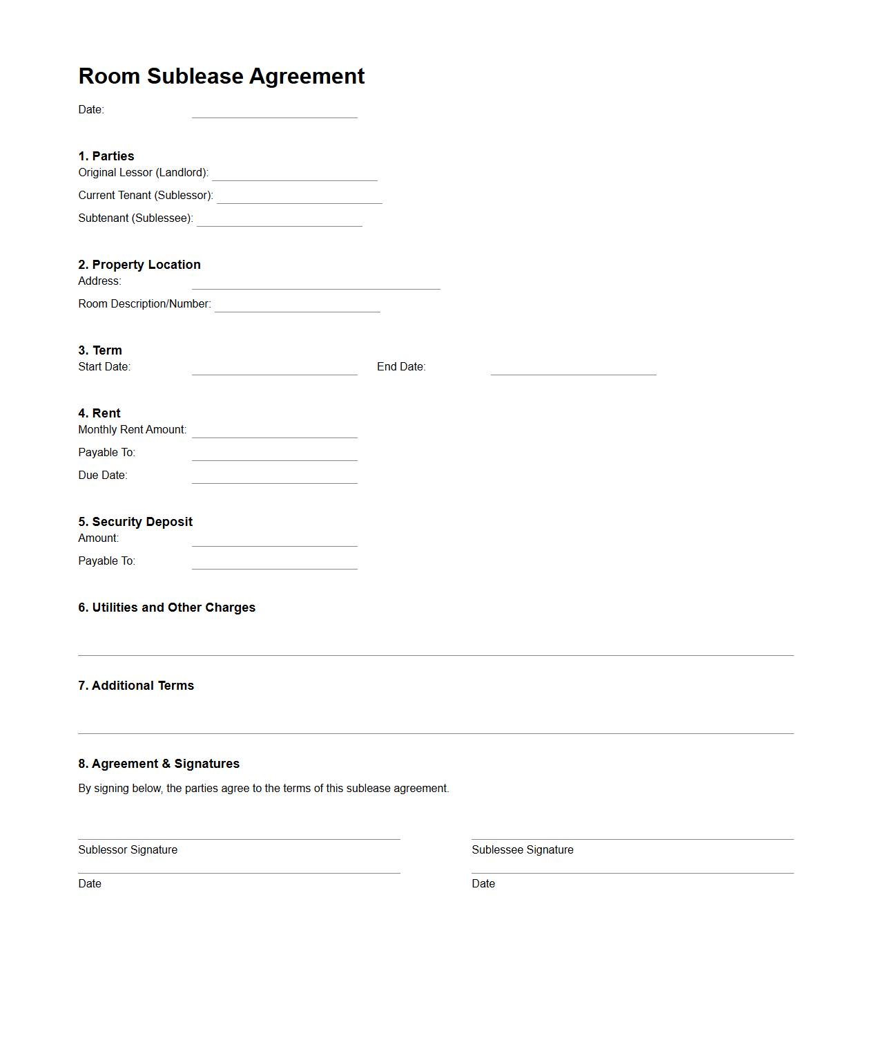 Room Sublease Agreement Format